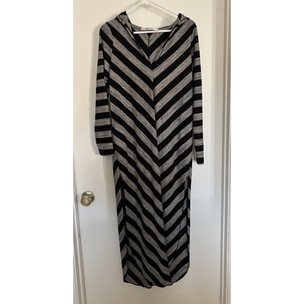 Free People Beach Smal Maxi Cover Up Dress Black Gray Chevron Long Sleeve Hooded